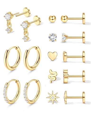Adramata Boucles d'Oreilles Femme Acier Inoxydable Or 18 Carats Piercing Tragus Store Américain — Or-Boucles d'oreilles épingle