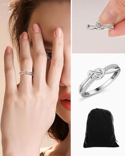 KGDUYC Bague Argent 925 Femme en Amour Noeud, Idéale pour Femmes, Bague Réglable Zircone Cubique, Bague de Fiançailles e