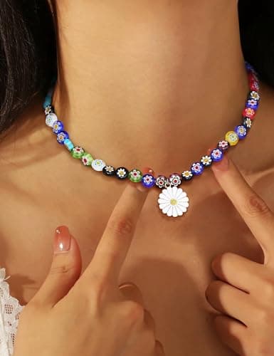 Collier de perles colorées Adramata pour femmes et filles - Boho Summer Accessories Recycled Claim Standard 100
