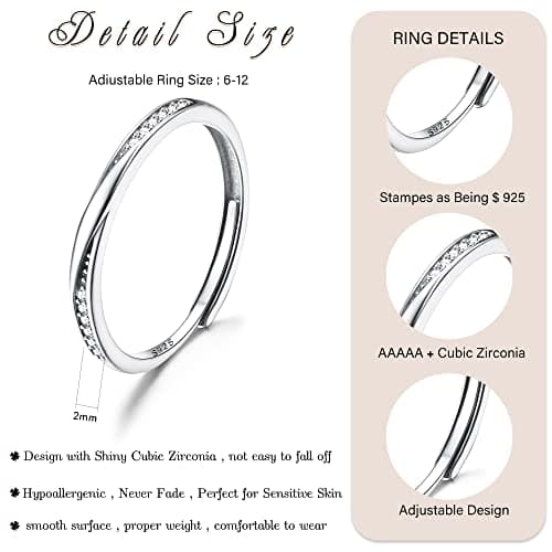 JeweBella Bague en Argent 925 Réglable Femme Zircone Classique Minimaliste Bijou