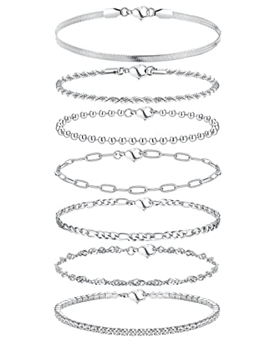 Adramata 7 Pcs Chaîne Bracelets Acier Inoxydable Femme pour Femmes Adultes Événements Formelles Réglables CSAO Format St
