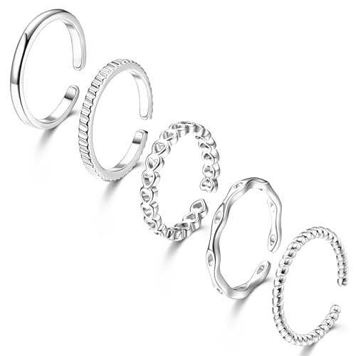 Adramata Or Bague Femme Reglable 14K Plaqué Minimale Empilable Argent/Or Recycled 5Pcs Ensemble Ouvert pour Fille