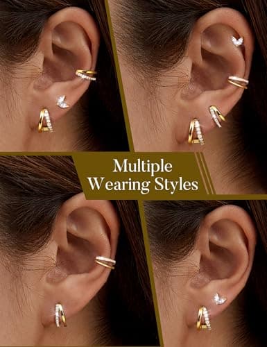 Adramata Argent 925 Hypoallergéniques pour Femme Écoutez les Hits de la Fashion Scene - Boucles d'Oreilles Cartilage Con