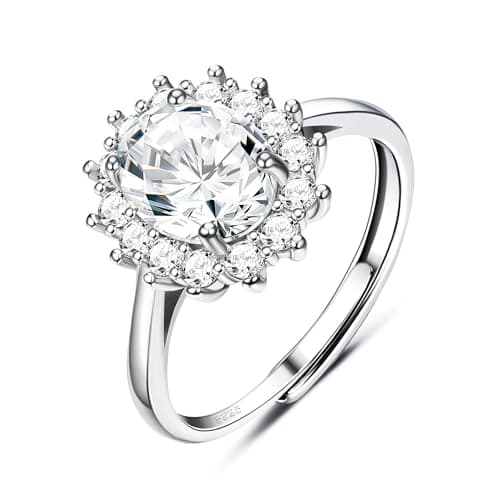 Adramata Bague Femme en Argent 925 Recycled, Idéale pour Élégance et Durabilité à l'Anniversaire ou au Mariage, Bague Ré — Blanc