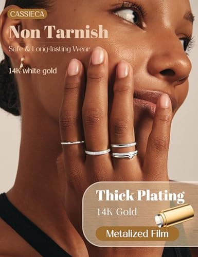 CASSIECA 9PCS Bagues Or Plaqué 14K pour Femme Élégantes Bagues Réglable Cadeau Femme Occasions Spéciales