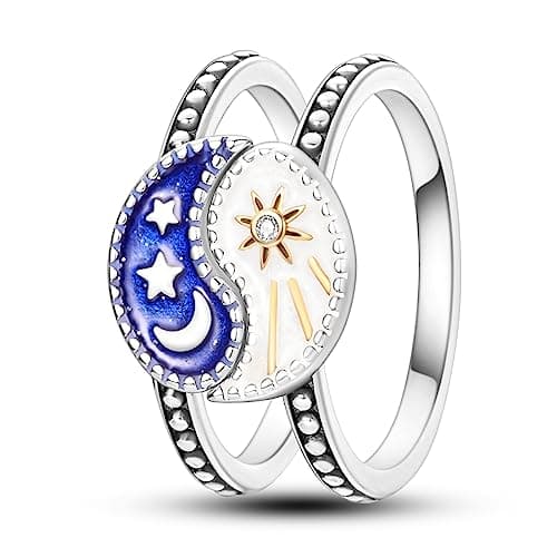 NARMO 925 argent sterling bijou lunaire étoile anneau mauvais oeil coloré zircone cubique femme vintage déclaration tail — Moon&star&sun