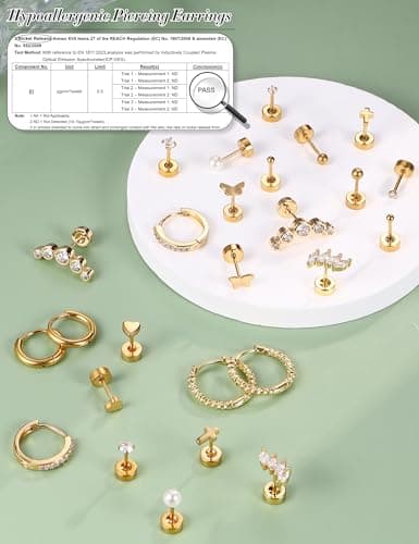 Adramata Or et Argent Boucles d'Oreilles Femme Hypoallergéniques Piercings Tragus Helix