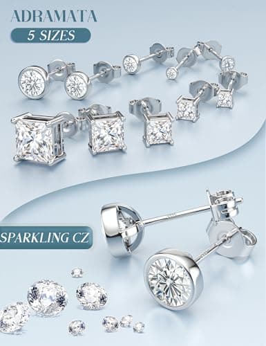 Adramata 5 Paires Boucles d'Oreille Hypoallergénique Argent 925 Femme Homme Piercing Oreille Brillant