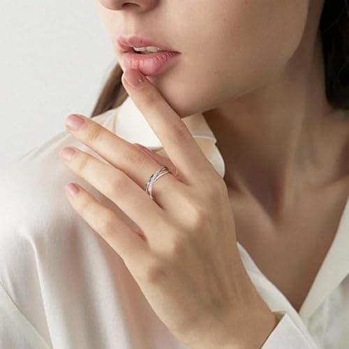 TOFBS Bagues à Trois Anneaux Imbriqués en Argent 925 avec Zircon Cubique - Cadeau de Mariage et Engagement pour Femme