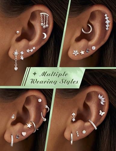 Adramata Piercings Boucles d'Oreilles Femme Or Argent 18K Créoles Conch Cartilage Tragus