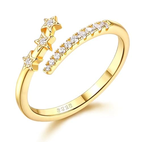 Bague Argent 925 Reglable Femme Étoile Empilables Cadeau Femme Recycled — Or