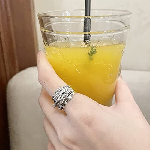 Bague Argent Ajustable avec Zircon pour Femme Fille Ado, Design Géométrique Vintage, Bague Ouverte pour Pouce et Doigts