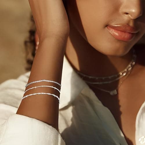 Bracelet ZEPIQOR Argent Sterling 925 Femmes Réglable Empilable Bijoux pour Femmes Filles