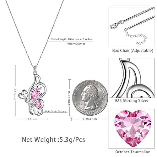 Collier cœur papillon femme argent sterling 925 pendentif papillon pierre de naissance