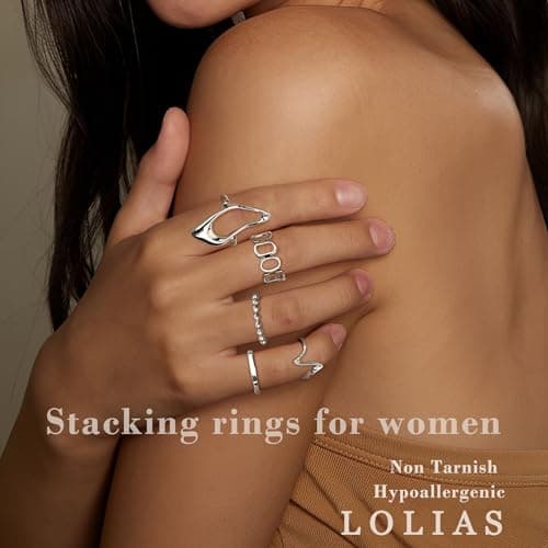 LOLIAS Or Plaqué 18K Rétro Bagues Femmes Filles Épais Ouvert Dôme Réglable 9 Pièces Ensemble Élégant Accessoire