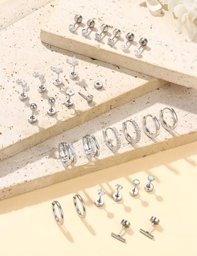 Adramata Boucles d'Oreilles Femme Or Argent Hypoallergéniques Boucle d'Oreille Acier Inoxydable Clous Petites Creste Pie