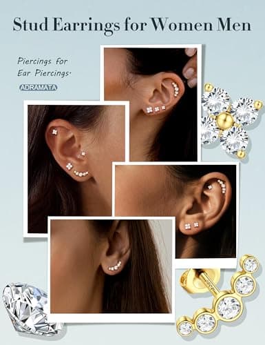 Adramata Boucle d'Oreille Argent 925 Femme Hypoallergène Pierreuses Piercings Oreille Tragus Helix Cartilage Femmes Bouc