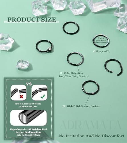 Adramata Anneaux de Nez en Acier Chirurgical pour Femme et Homme - Anneaux d'Or Argent Recycled Claim Standard 100 Pièce
