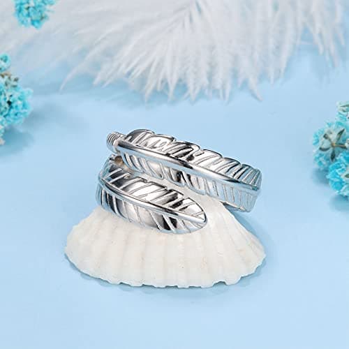 JeweBella Bague Femme en Argent Sterling 925 pour Femmes - Bague Plume Réglable Ouverte pour Filles - Mariage et Fiançai