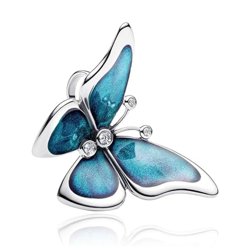 Amuefer 925 argent charms bracelet collier pendentif perles charmé papillons, amour, cadeaux pour mère anniversaire, tor — B-Blue Butterfly