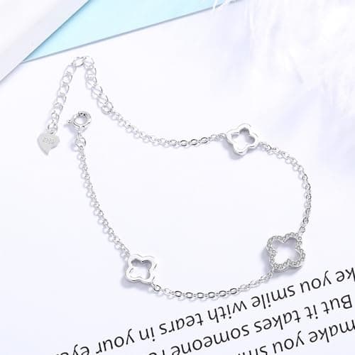 Bracelet en argent sterling 925 pour femme - Breloque trèfle à quatre feuilles - Cadeau pour fille