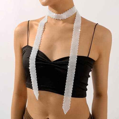 Faruodis long collier pendentif cravate cristal strass superposé femme bijou soirée