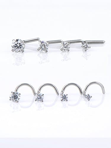 Mudder Anneaux de Nez Courbés en Acier Inoxydable avec Oxyde de Zirconium 8 Piècespour Corps et Lien Forme Bijoux Pierci