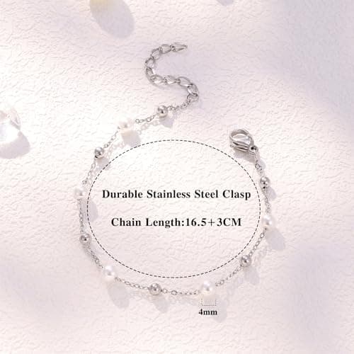 LOLIAS Bijou Bijou Or Argent Femme Coeur Perle Bracelet Acier Inoxydable Femme Ado Fille Cadeau Recherché Recycled