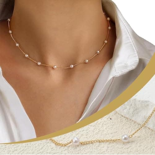XUZOPIM Collier Or 14K Femme Collier Ras Du Cou Simple Perle Bijoux Cadeaux