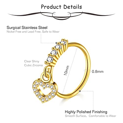 Mayhoop Piercing Nez en Acier Chirurgical pour Femme et Homme - Coeur Fleur Papillon Ramure - 20G - Disponible en Argent