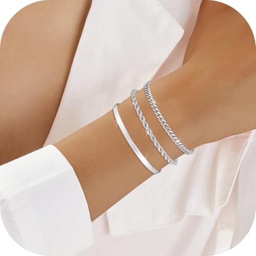 Bracelet Argent Aucuu Acier Inoxydable Scintillant pour Femmes Filles, Bracelets Aucuu Acier Inoxydable Ensemble Réglabl
