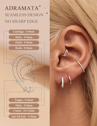 Adramata 10 Pièces Anneaux de Nez en Acier Chirurgical pour Homme et Femme - 16G/18G - Or et Argent