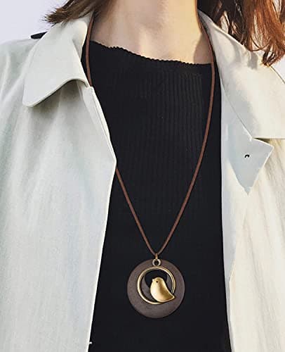 Adramata Pendleton 3pcs Pendentif Bois Vintage Femmes Chaîne Cuir Recycled