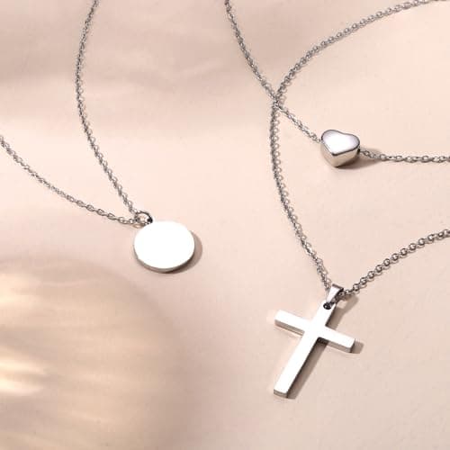 Collier Femme Acier Inoxydable Plaqué Or 14K Réglable Empilable Pièce Croix Coeur