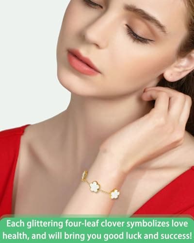 ZEXIJOW Lot de 2 bracelets trèfle cinq feuilles or 18 carats luxe femme, porte-bonheur personnalisé idéal fête des mères