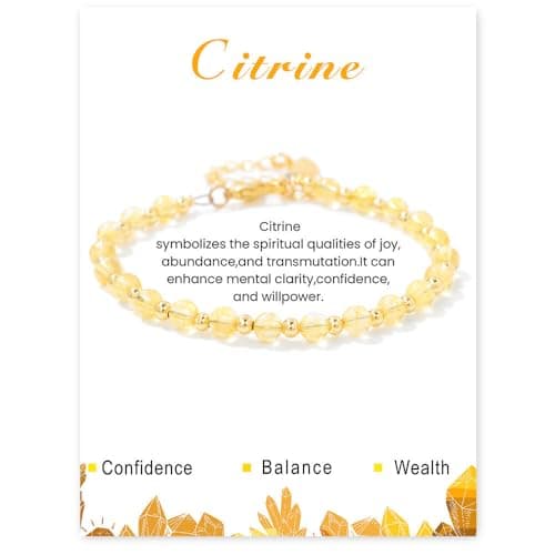 Bracelet Pierre Naturelle Uwiyo Femme 4mm Plqué Or Cristal Anniversaire Fête des Mères Noël — Citrine