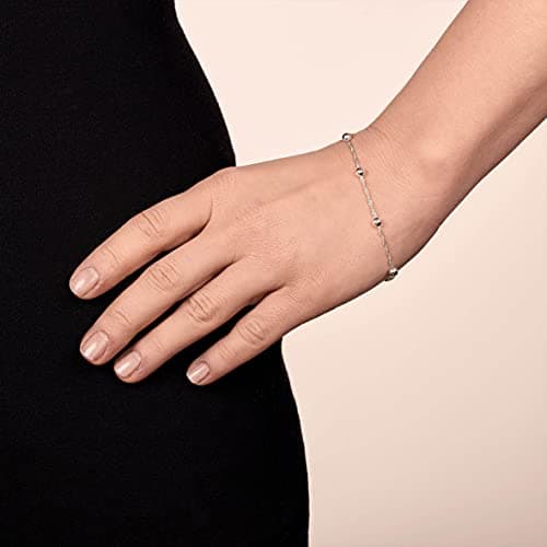Amberta Bijoux - Bracelet en Argent 925 - Chaîne Maille Singapour et Boules - Largeur 1,4/4 mm - Longueur 18/19 cm