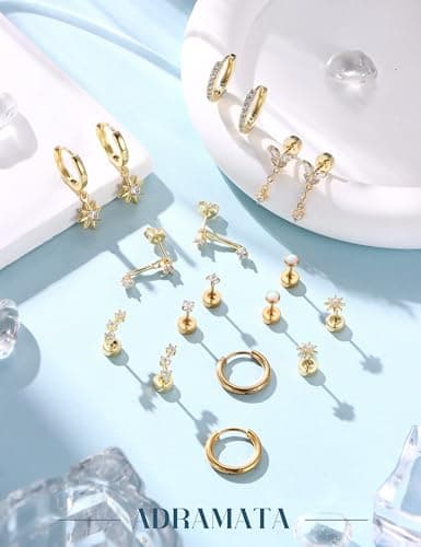 Adramata Paires de Boucles d'Oreilles Femme Acier Inoxydable Petits Créoles Or Argent