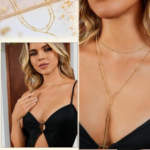 Auiremrti Chaîne longue en Y en or/argent pour femmes - Bijoux simples et élégants - Ensembles de chaînes femmes - Colli