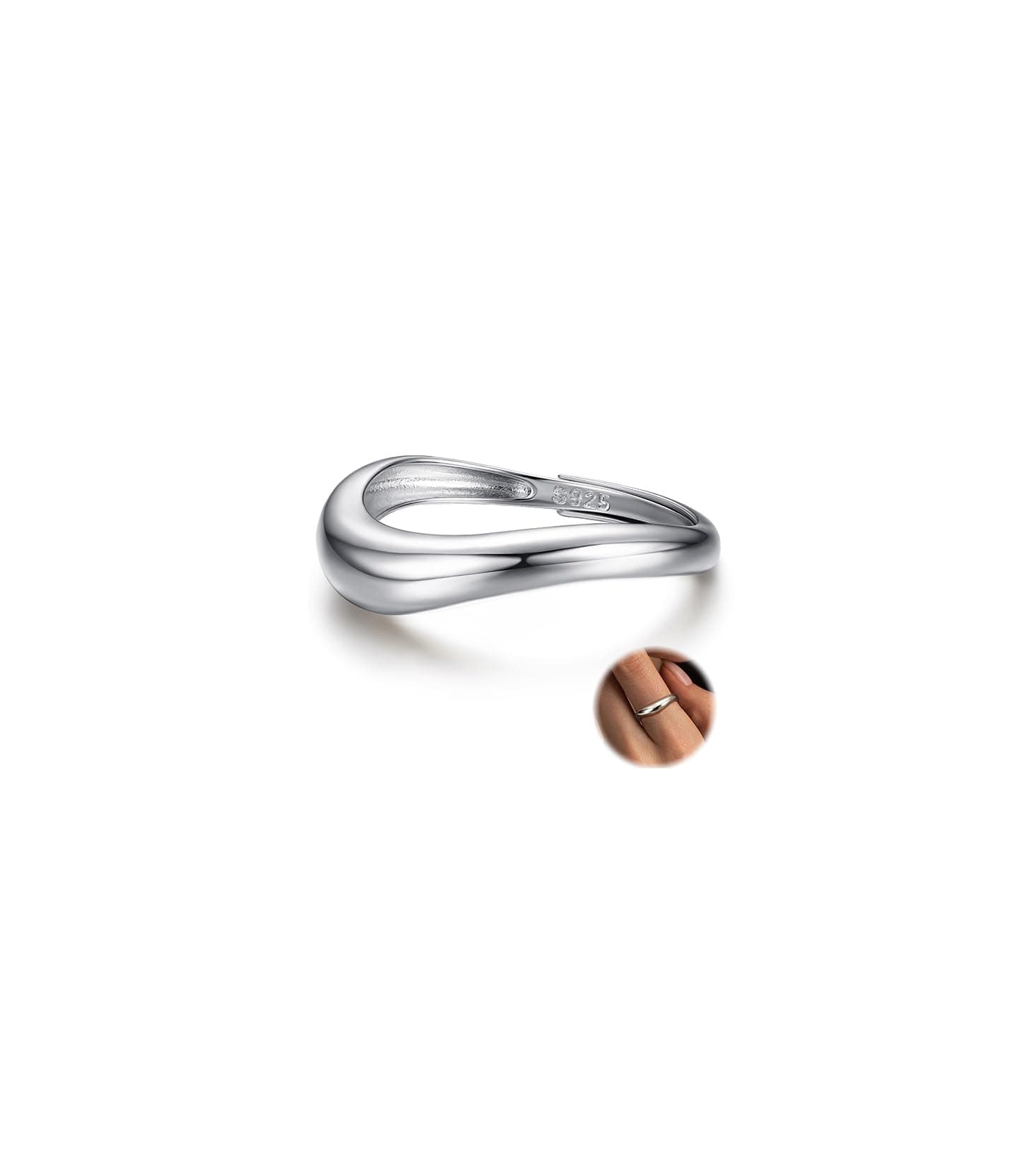 Bague Argent 925 Adramata Reglable Femme Fiançailles Alliance Empilable Ondulée, Cadeaux de Bijoux (Or/Argent/Or Rose) É