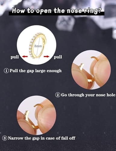 Adramata Or 14K Piercing Nez Acier Chirurgical Anneaux pour Hommes Femmes Hypoallergénique Anneau de Nez 20G Coeur Pierc