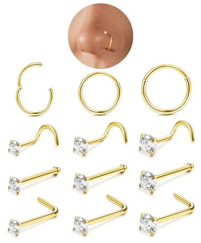 LOLIAS Piercings au Nez Rond pour Femmes Hommes | Acier Chirurgical 18/20G | Bijoux Piercing Septum Feminin et Masculin — Ton Or-20G(0.8 MM)