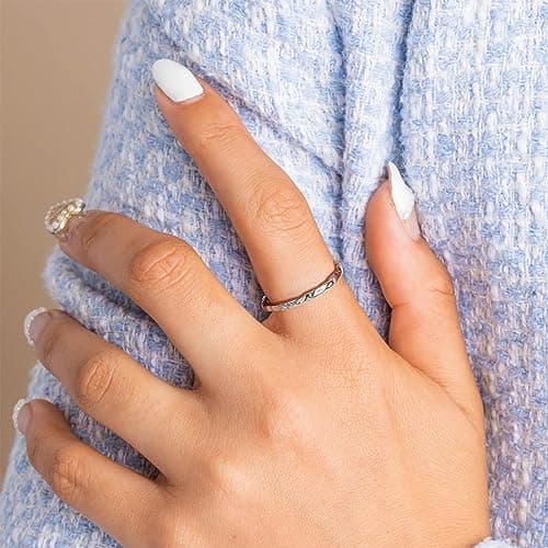 Milacolato Bague En Argent Sterling 925 Pour Femmes, Bagues Martelées En Argent Sterling Plaqué Or Blanc 18 Carats, Bagu