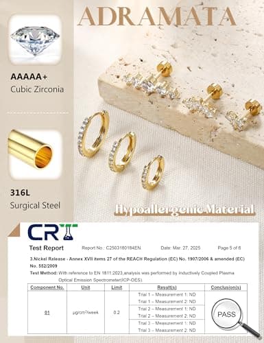 Adramata Acier Inoxydable Piercing Oreille Boucles d'Oreilles Femme - Helix Or Argent Creoles Conch Tragus 12/14Pcs 16G