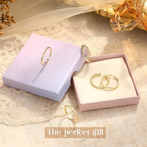 Adramata Or Plaqué 14K Bague Reglable Minimaliste OUverte Enfant Ensembles Recyclé 100% Enfant 5 Pièces Bague Empilable