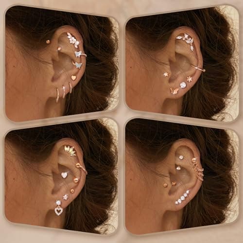 Adramata 16G Piercing Oreille Acier Inoxydable Boucles d'Oreilles Femme | Helix Or Argent | Créoles Piercing Conch Daith