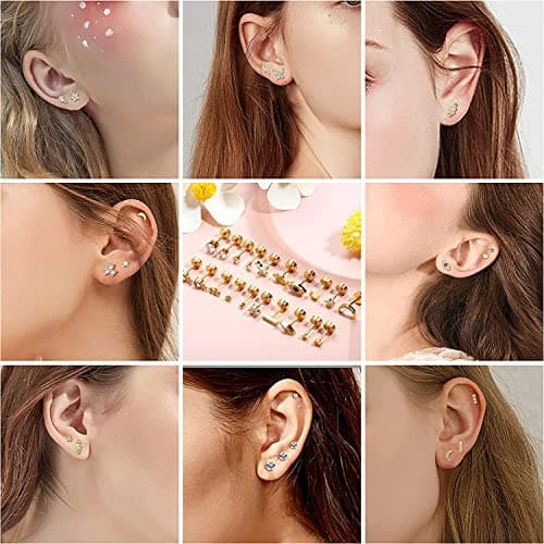 Adramata 20Pcs Acier Inoxydable Petite Boucles D'Oreilles 20G pour Piercings Cartilage Tragus Daith Hommes et Femmes Vis