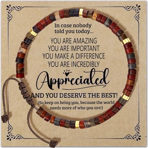 Bracelet Pierre Naturelle Femme Motivation Amitié Fait Main en Cristal Cadeau — Brun-Carte Apprécié