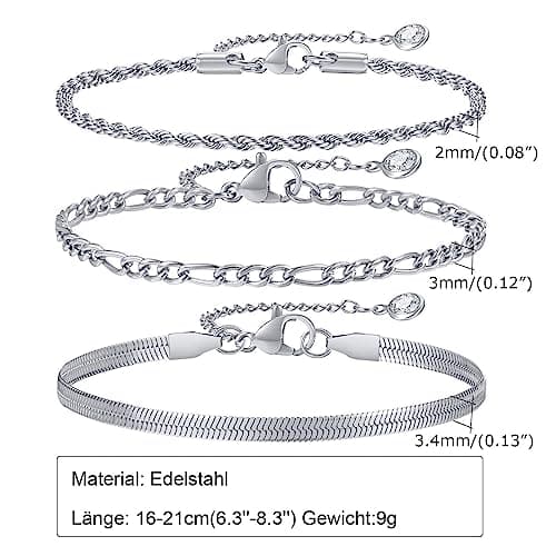TempBeau : 3Pcs Chaîne Doré Délicat Twist Figaro Bijoux Fantaisie pour Femmes Filles | Argent Or Réglable | Top Recherch