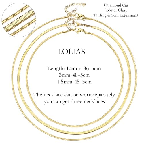 Lolisias Collier Chaîne Serpent Or Femme Réglable 35/40/45CM bijoux Épaisse 1/3MM Largeur Chic Recyclé